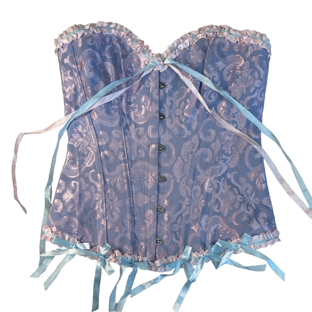 Strapless Lavender Pink Brocade Corset Top - Picture 6 of 9